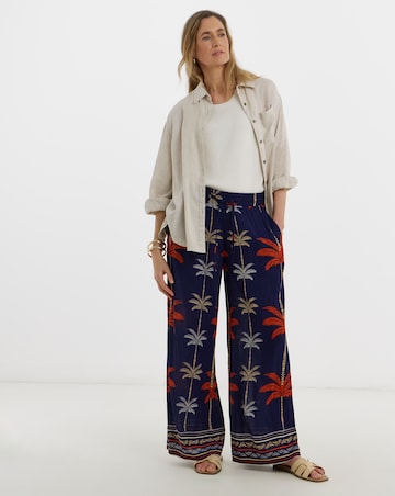 Viscose Crinkle Pull On Wide Leg Trouser