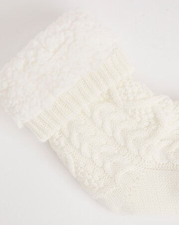 Thermal Cable Knit Fleece Lined Slipper Socks - Cream