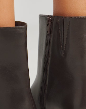 Heavenly Soles Brianna Low Block Heel Square Toe Leather Boots - Wide Fit (E)