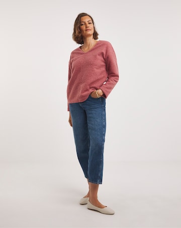 Pink V Neck Borg Fleece Sweatshirt