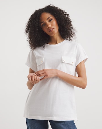 White Utility Pocket Seam Detail T-Shirt