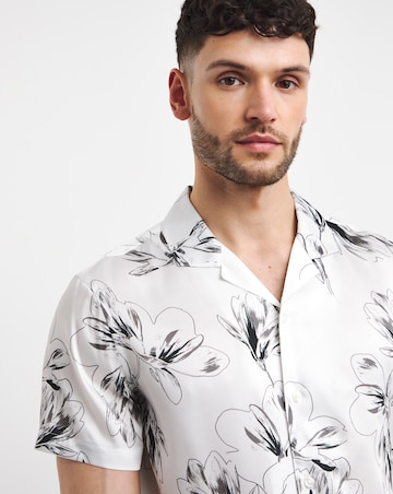 Mono Floral Print Cuban Collar Shirt