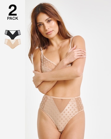 Pretty Secrets (2 Pack) Hannah Spot Full Brief Knickers Black/Almond