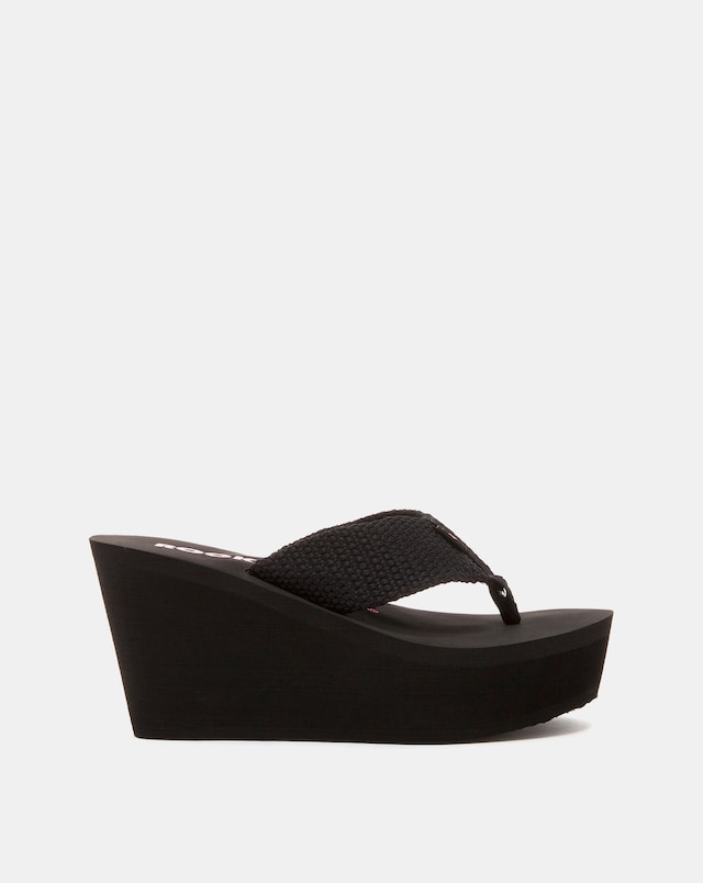 Rocket Dog Black Webbing Toe Post Wedge Sandals