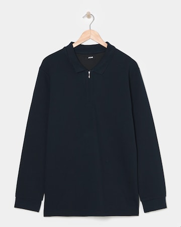 Longsleeve Textured Jersey Polo-Navy