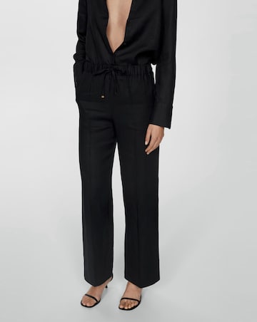 Mango Linen Blend Elastic Waist Trousers