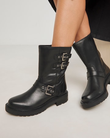 Leni Calf Height Leather Biker Boot - Extra Wide Fit (EEE)