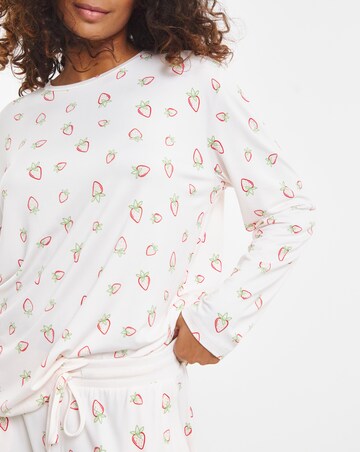 Chelsea Peers Jersey Ditsy Strawberry Print Crew Pyjama Set