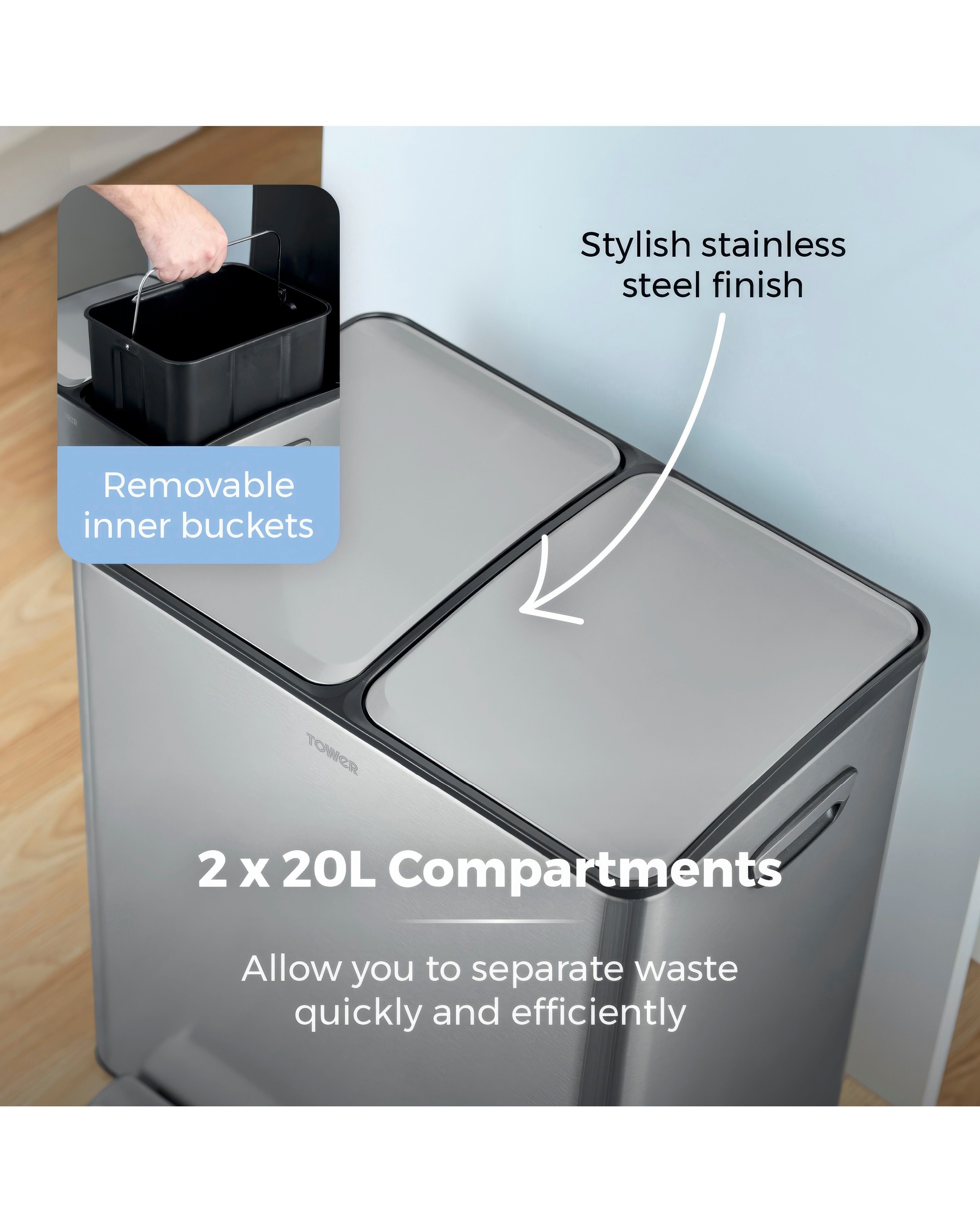 Tower 40L Recycling Pedal Bin Silver | JD Williams