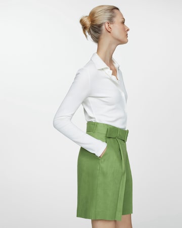 Mango Green Linen Bermuda Belted Shorts