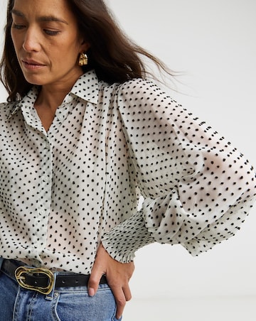 Dobby Volume Sleeve Shirred Cuff Shirt