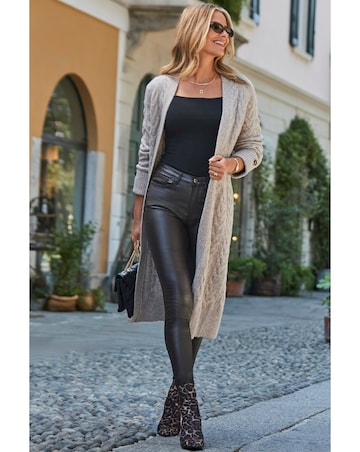 Sosandar Cable Button Cuff Maxi Cardi