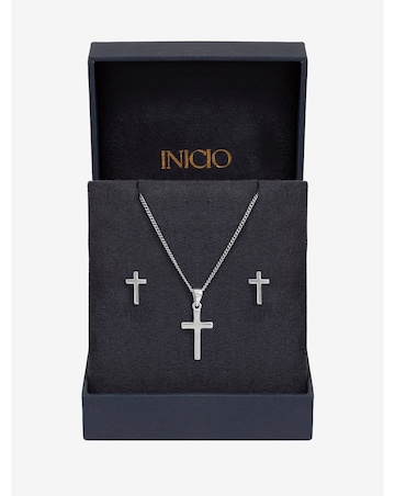 Inicio Sterling Silver Plated Polished Cross Set - Gift Box