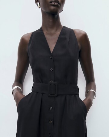 MANGO COLLARED BELTED MIDI DRESS