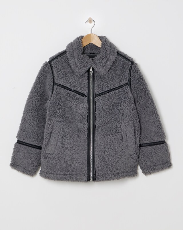 Charcoal Teddy Aviator Jacket