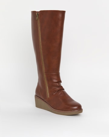 Cushion Walk Wedged Crepe Sole Knee High Boot E Fit Curvy Calf