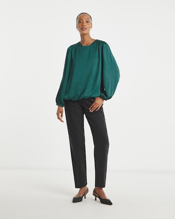 Womens Satin Bubble Hem Blouse - Green