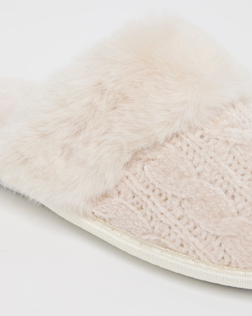 Dana Faux Fur Trim Mule Slippers - Wide Fit (E)