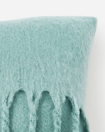 Faux Mohair Fringed Cushion - Green