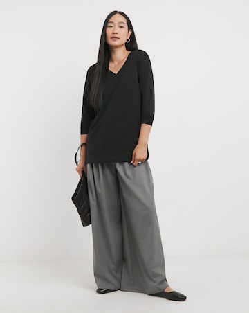 Black V-Neck Longline Split Hem Slouch T-Shirt
