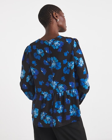 Printed Long Sleeve Peplum Top