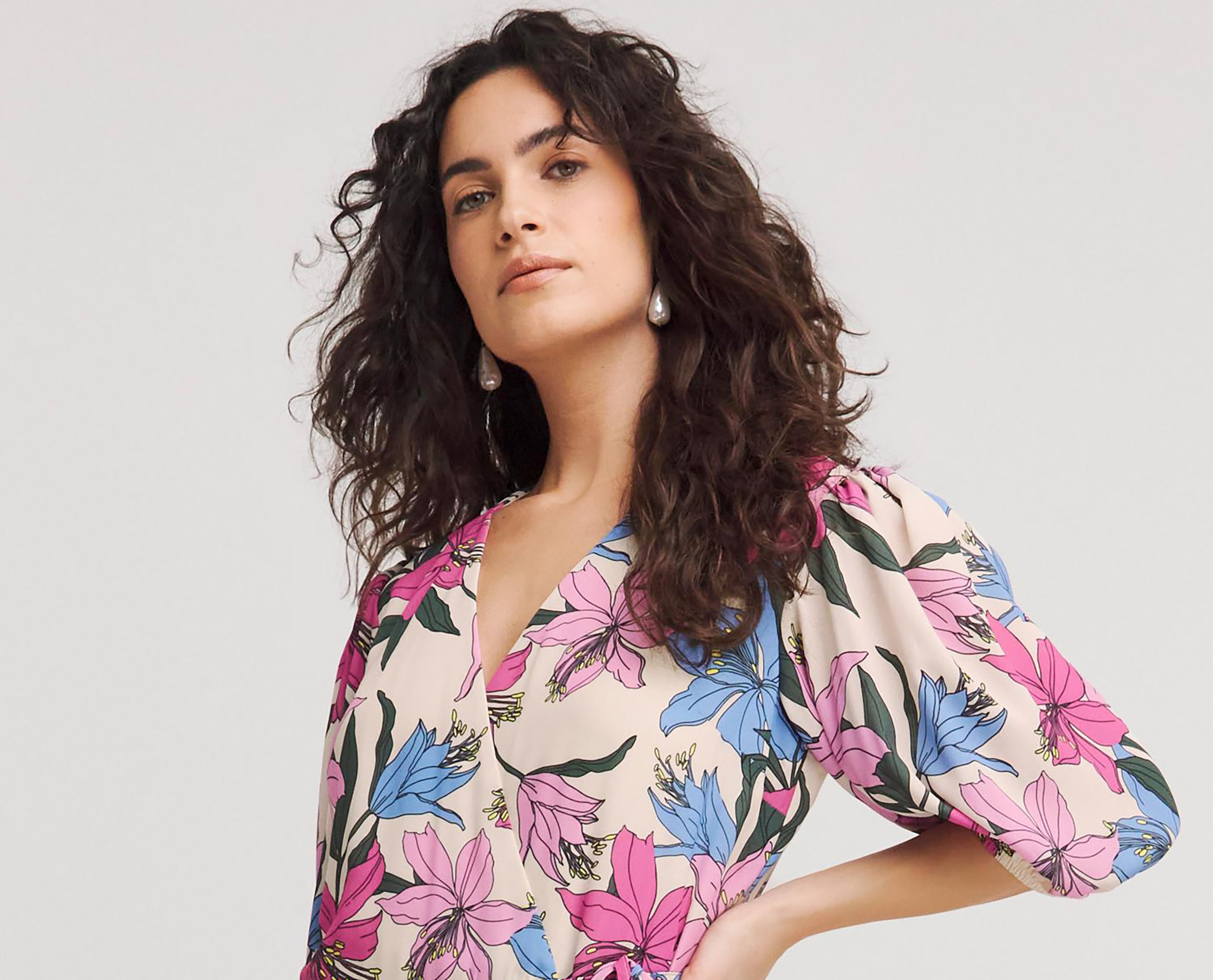 Lady wearing pink flowery dress