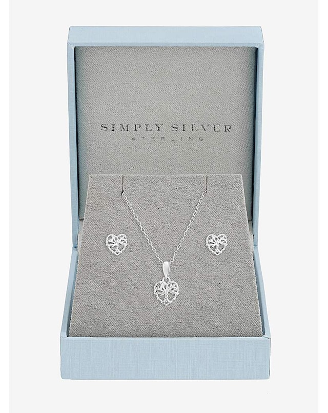 Simply Silver Sterling Silver 925 Polished Tree of Love Set - Gift Boxed