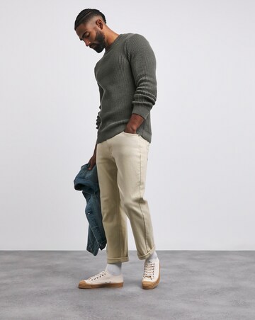 Dark Olive Waffle Crew Neck Jumper