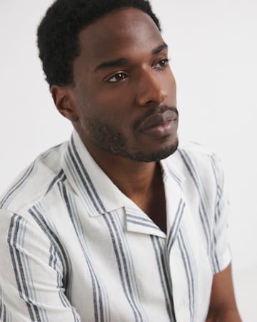 Revere Collar Linen Blend Stripe Shirt
