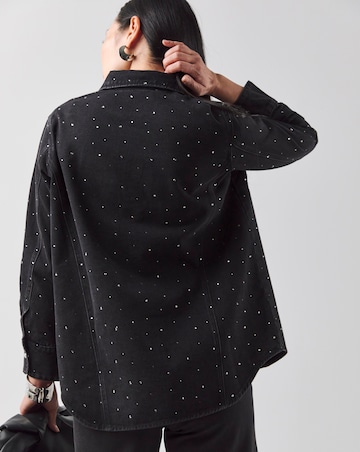 Black Embellished Oversized Denim Shirt