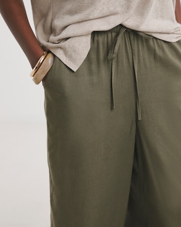 Khaki Linen Mix Wide Leg Trouser