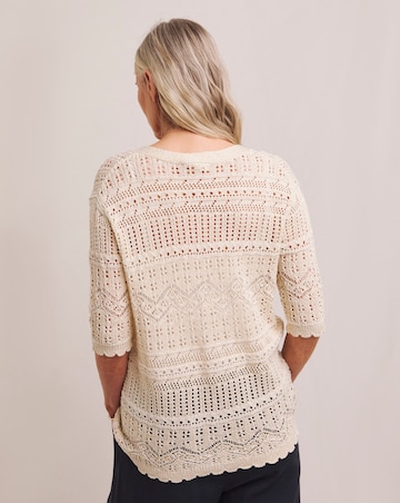 Julipa Pure Cotton Lurex Pointelle Short Sleeve Cardigan