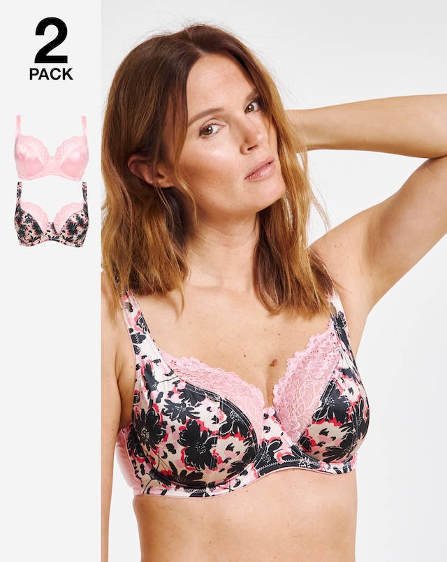 Pretty Secrets (2 Pack) Laura Floral Full Cup Wired Bras (B-H)