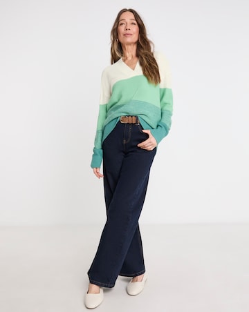 Green Stripe V Neck Curved Hem Tunic