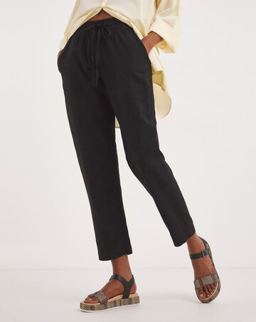 Black Linen Mix Tapered Trousers
