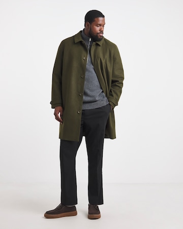 Khaki Wool Blend Mac with Cuff Tab Detail