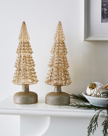 Gisela Graham Gold Glass Light Up Christmas Trees - Set of 2
