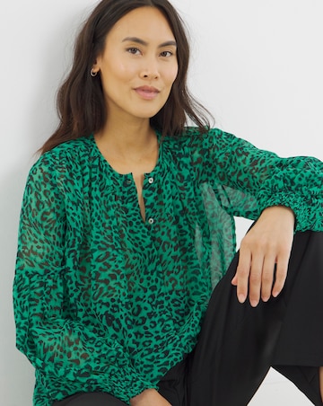 Georgette Collarless Blouson Sleeve Blouse