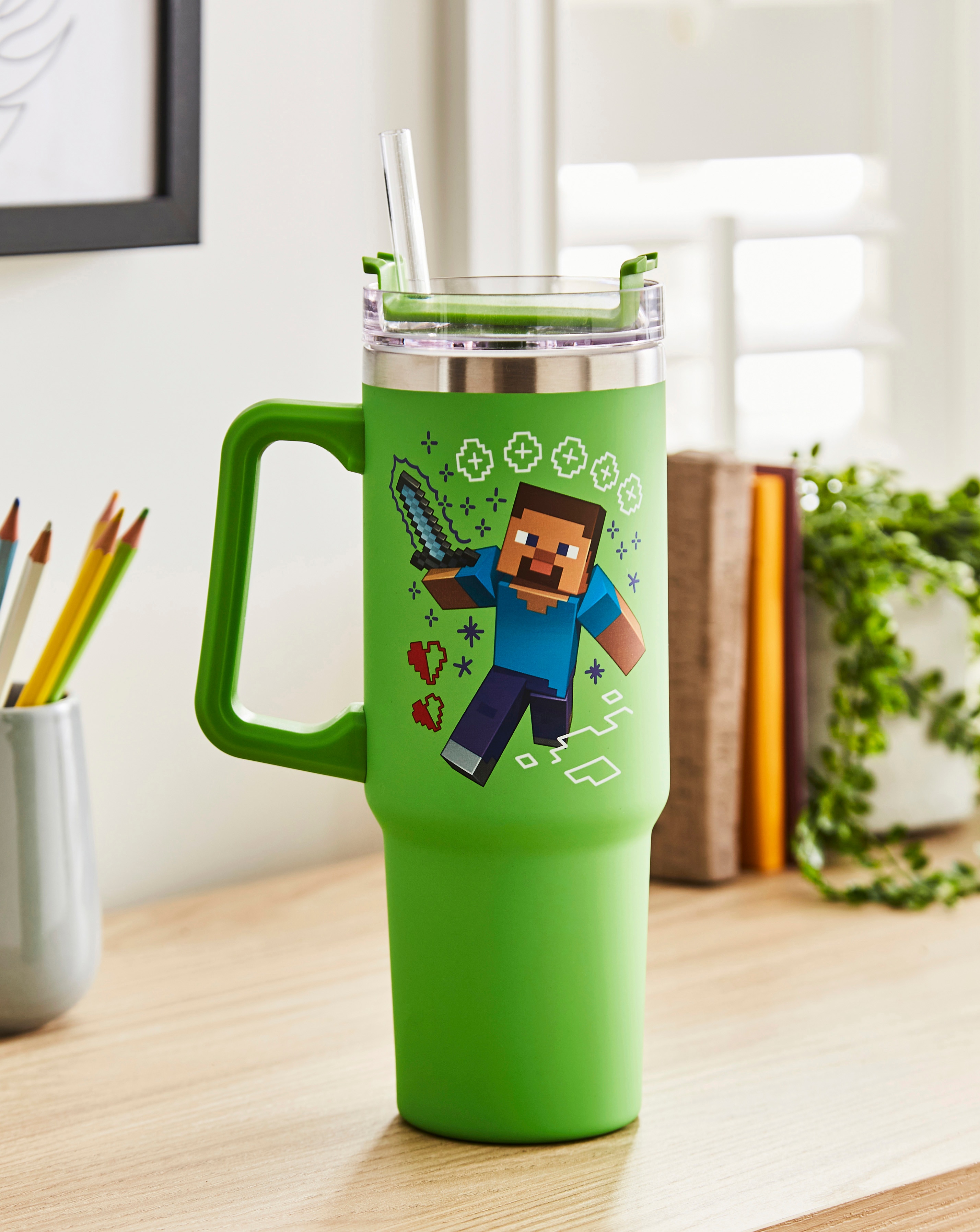 Minecraft Steve & Creeper 900ml Tumbler & Straw | JD Williams