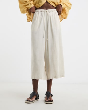 Stone Linen Mix Cropped Wide Leg Culottes