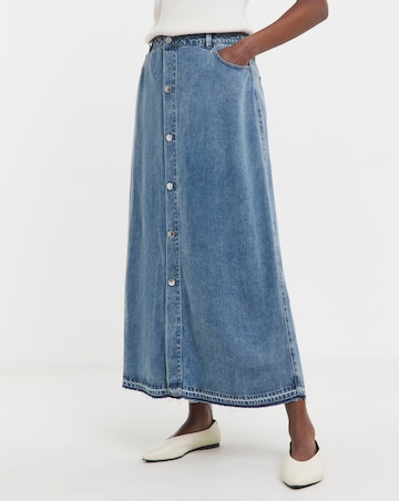 Button Front Midi Denim Skirt with Tencel TM Lyocell