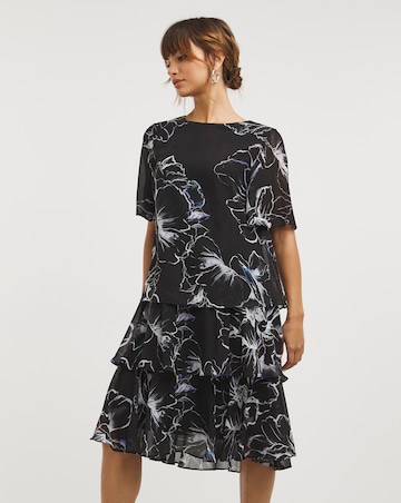 Joanna Hope Mono Floral Tiered Layer Printed Dress