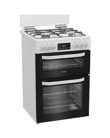 Hotpoint HDG6GDCW 60cm Gas Double Cooker with Glass Lid - White + Installation