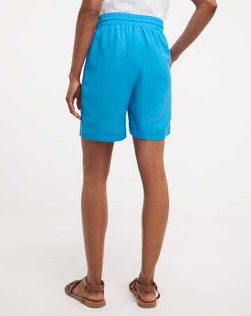 Blue Easy Care Linen Mix Knee Length Shorts
