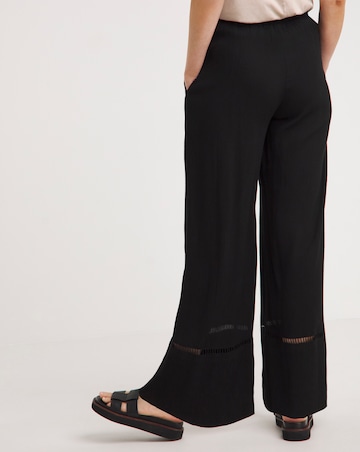 Black Crinkle Shirred Waist Wide Leg Trousers