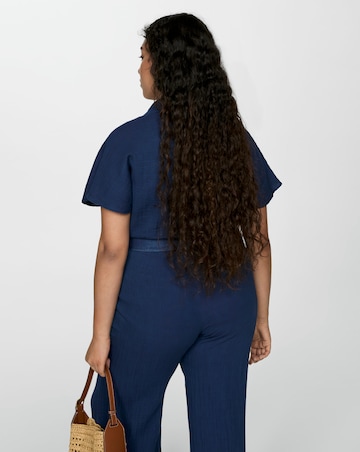 Mango Textured Cotton Navy Jumpsuit