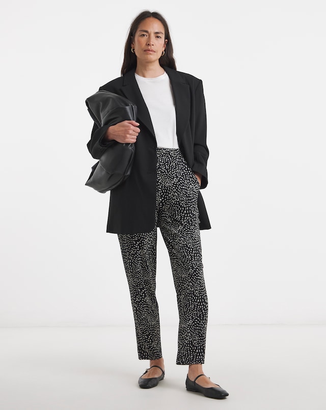 Printed Jersey Tapered Trousers - Black