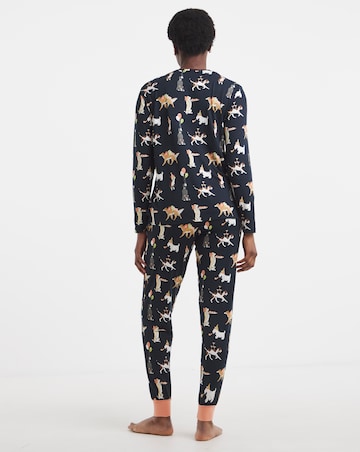 Chelsea Peers Jersey Crew Neck Christmas Dog Print Pyjama Set