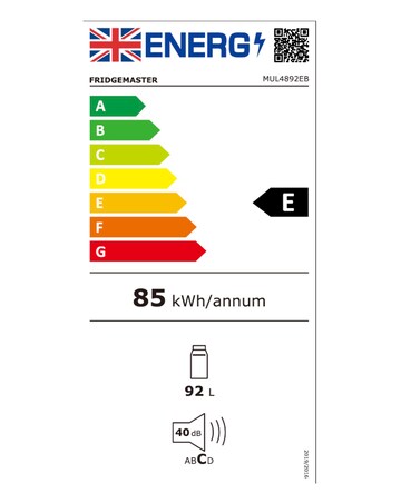 Fridgemaster MUL4892EB Under Counter Fridge - Black E Rated