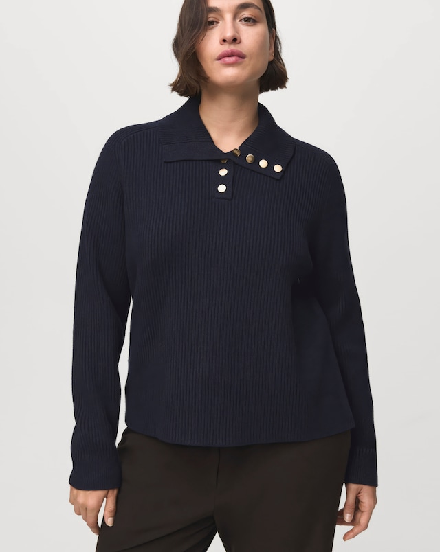 Mango Decorative Button Detailed Navy Sweater